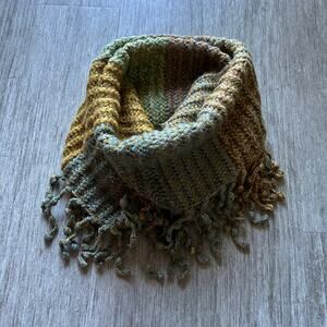 Andes Gifts Green/Blue/Mustard Alpaca Blend Peru Tassel Infinity Scarf 12x54”
